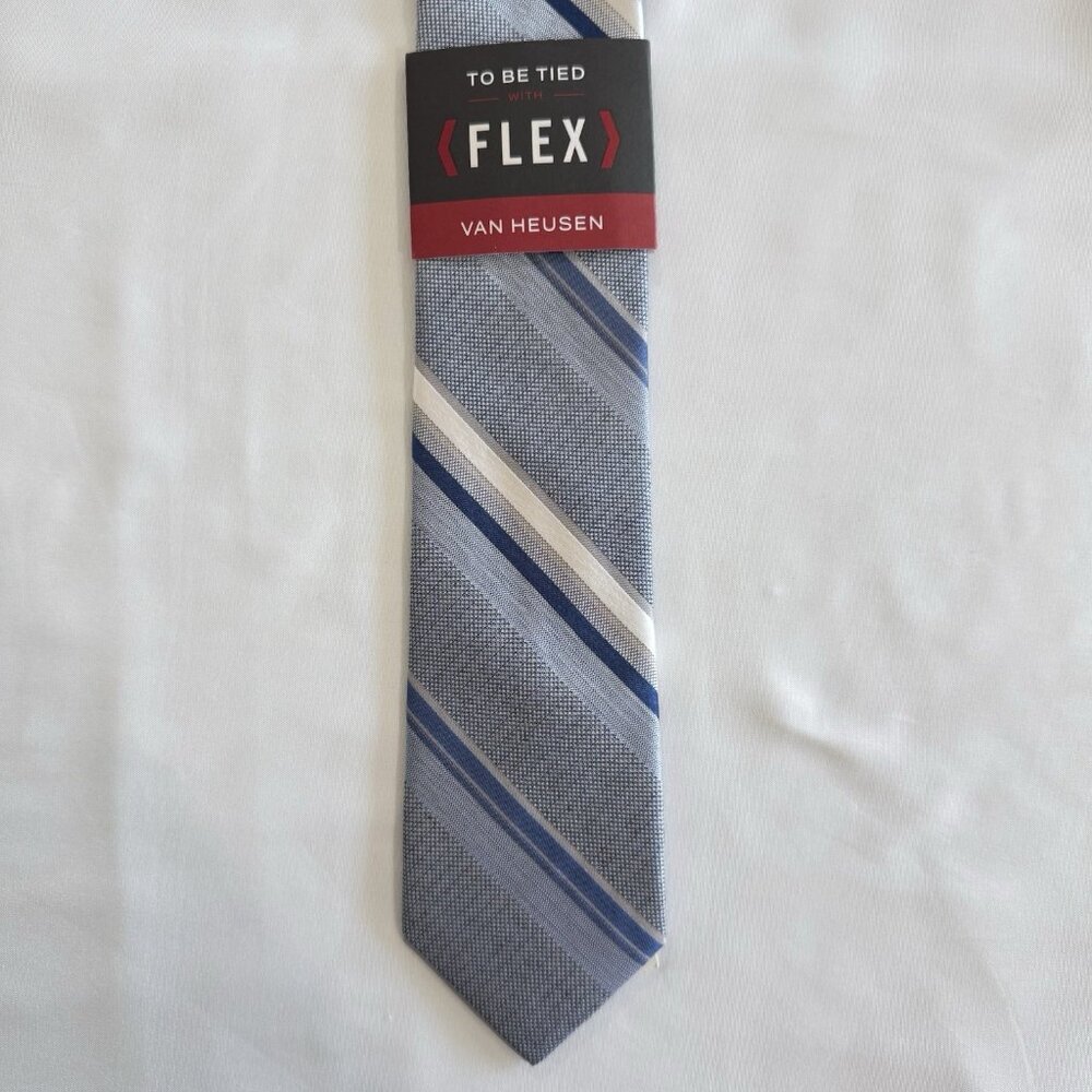 Van Hausen Tie Blue and Grey Striped "Flex" Silk